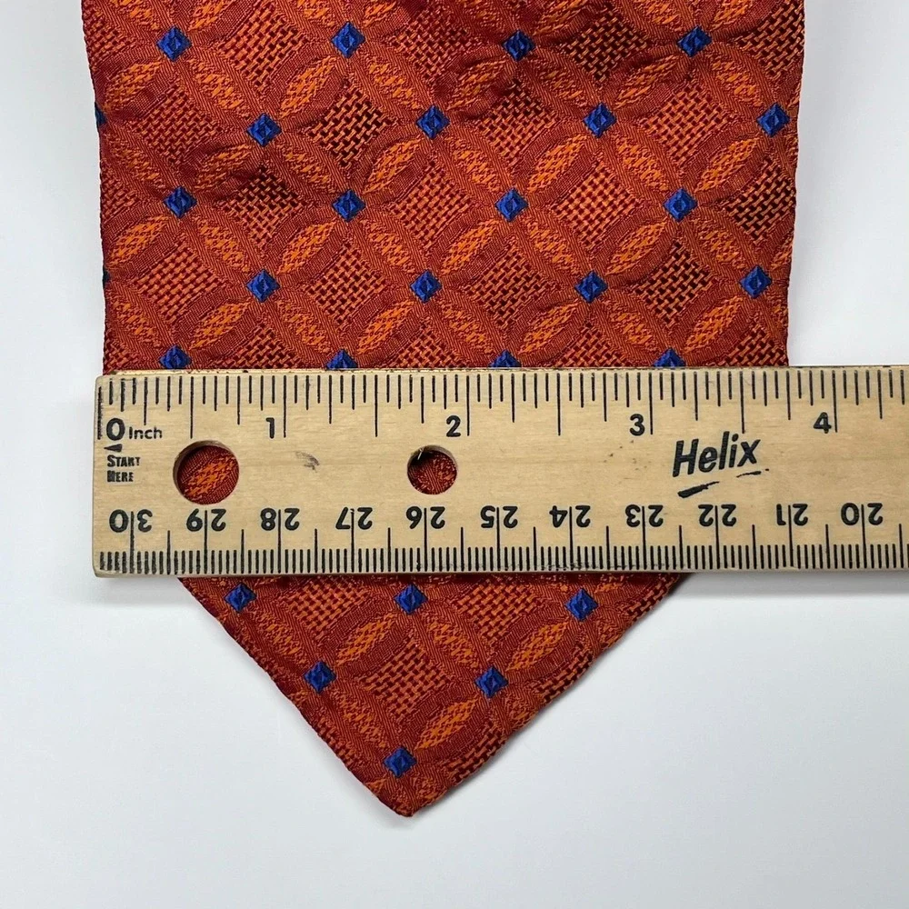 The‎ Player Silk Men's Necktie Orange Jacquard Geometric Blue Diamonds Italy